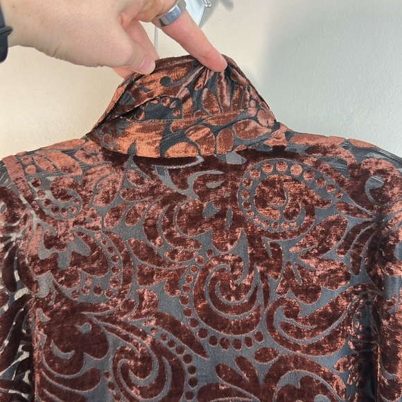 Impressions Brown Velvet Burnout Button Front Top Size XL Fairycore Whimsigoth - Picture 8 of 16